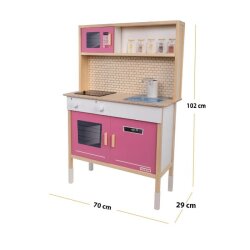 Led'li ve Musluktan Su Akıtan Büyük Ahşap Oyuncak Mutfak Seti-Pembe 102x70x29 Cm - 2