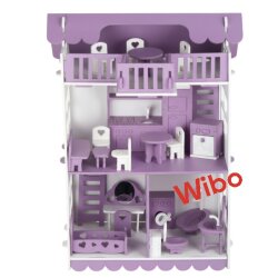 Wibo Lüks 3 Katlı Ahşap Oyuncak Bebek Evi 32 Parça | Doğal Ahşap | Mobilyalı Çocuk Oyun Seti - 3