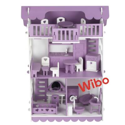 Wibo Lüks 3 Katlı Ahşap Oyuncak Bebek Evi 32 Parça | Doğal Ahşap | Mobilyalı Çocuk Oyun Seti - 3