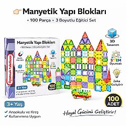 Manyetik Yapı Blokları 100 Parça 7,5 Cm Büyük Boy 3D Eğitici STEM Oyuncak Seti - Vardem Oyuncak