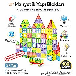 Manyetik Yapı Blokları 100 Parça 7,5 Cm Büyük Boy 3D Eğitici STEM Oyuncak Seti - 2