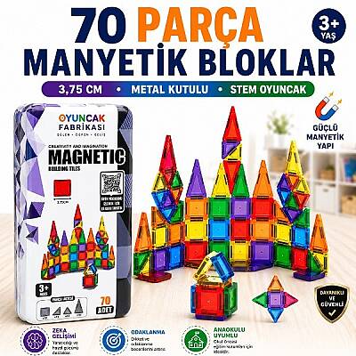 Manyetik Yapı Blokları 70 Parça 3,75 Cm Metal Saklama Kutulu Eğitici STEM Oyuncak - 1