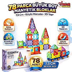 Manyetik Yapı Blokları 78 Parça 7,5 Cm Büyük Boy 3D Eğitici STEM Oyuncak Seti - 2