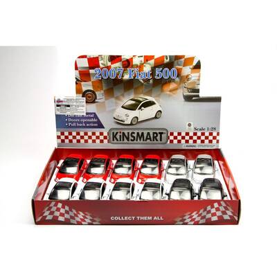 Metal Çek Bırak Araba Kinsmart 2007 Fiat 500 1:28 - 6