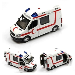 Metal Çekbırak Mercedes-Benz Işıklı Sesli 1:32 Oyuncak Ambulans Arabası - 1