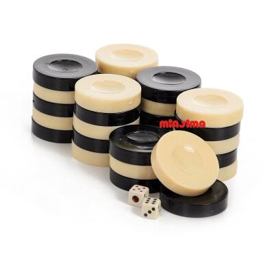 Miajima Akrilik Kalın Tavla Pulu Büyük Boy Siyah Krem Renk - 1