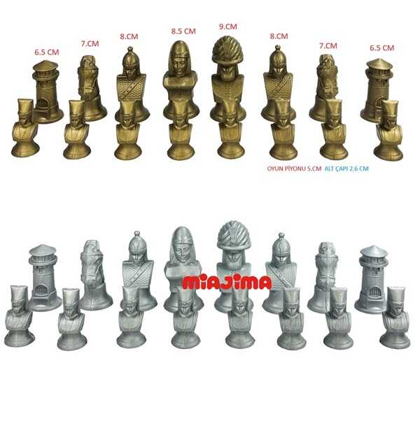 Miajima Büyük Boy Osmanlı Figürlü Satranç Piyonu Gold Silver Ottaman Chess