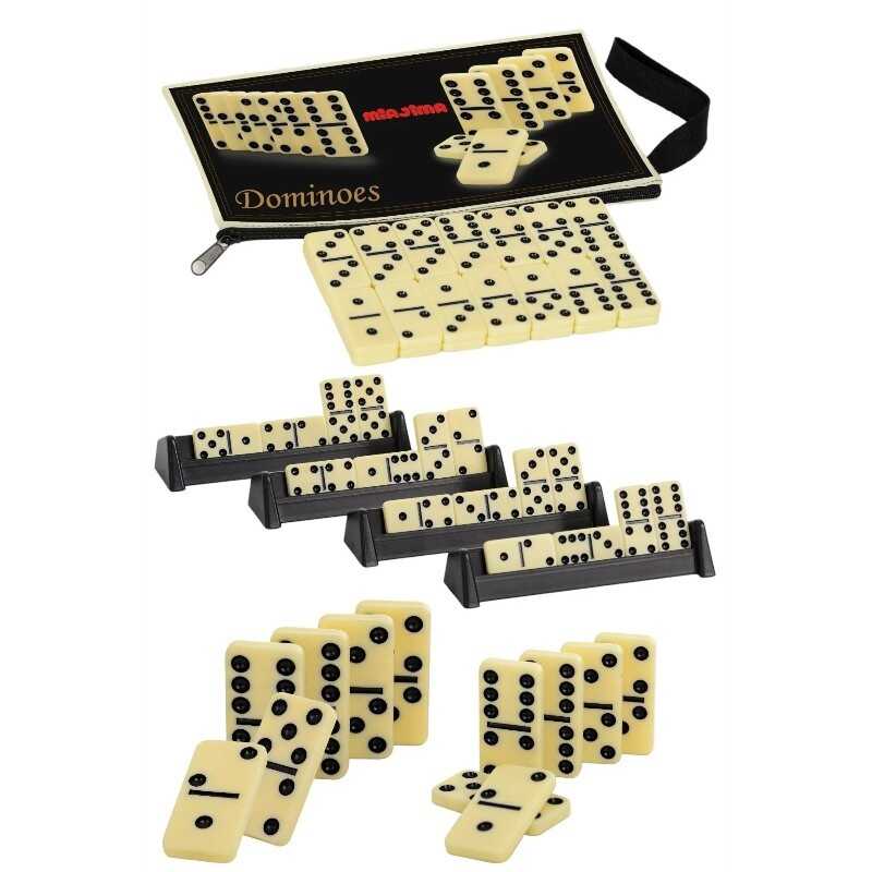 Miajima Domino Taşı Kemik Seramik Çantalı Domino Taşı Seti-4 Oyun Istakası Domino Istakası Hediyeli