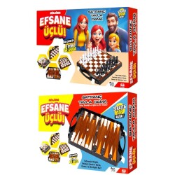 Miajima Efsane 3'lü Çantalı 3'Lü Oyun Seti Satranç-Dama-Tavla Büyük Boy - Miajima