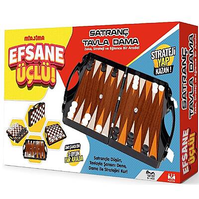 Miajima Efsane 3'lü Çantalı 3'Lü Oyun Seti Satranç-Dama-Tavla Büyük Boy - 1