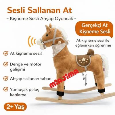 Miajima Sallanan Peluş At 65 Cm Açık Kahverengi Sesli Müzikli - 1