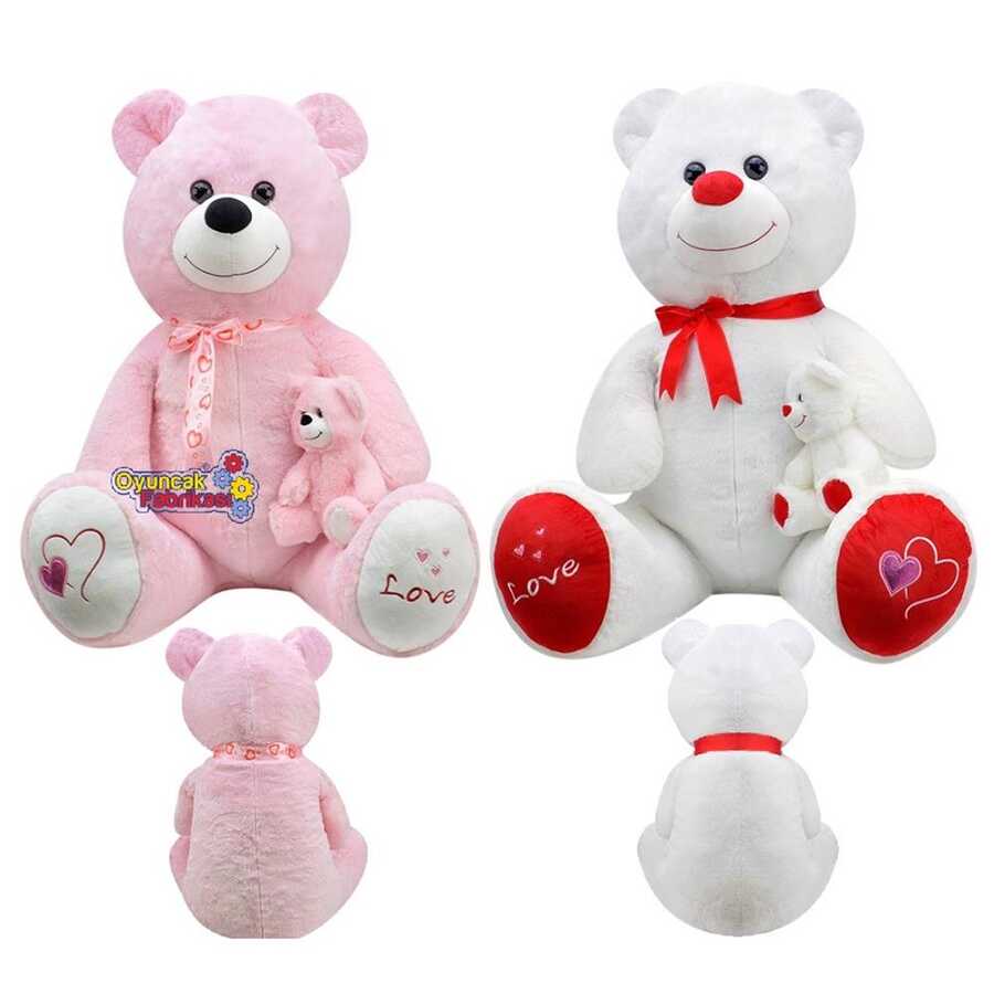 Oturan Büyük Boy Peluş Ayı 100 Cm 40 Cm Yavru Hediyeli
