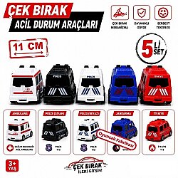 Oyuncak Araç Seti 5'li Çek Bırak 112 Acil Minibüs Ambulans İtfaiye Polis Jandarma - 2