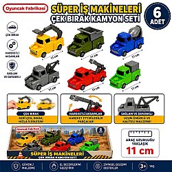 Oyuncak İş Makineleri 6'lı Set 11 cm Çek Bırak Kamyon ve Araç Seti - OYUNCAK FABRİKASI