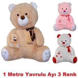 Oyuncak Oturan Büyük Peluş Ayı Yavrulu 1 Metre - 1