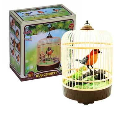 Oyuncak Pilli Kuş Sesli Kuş Cenneti Kafesli Öten Kuş - 1