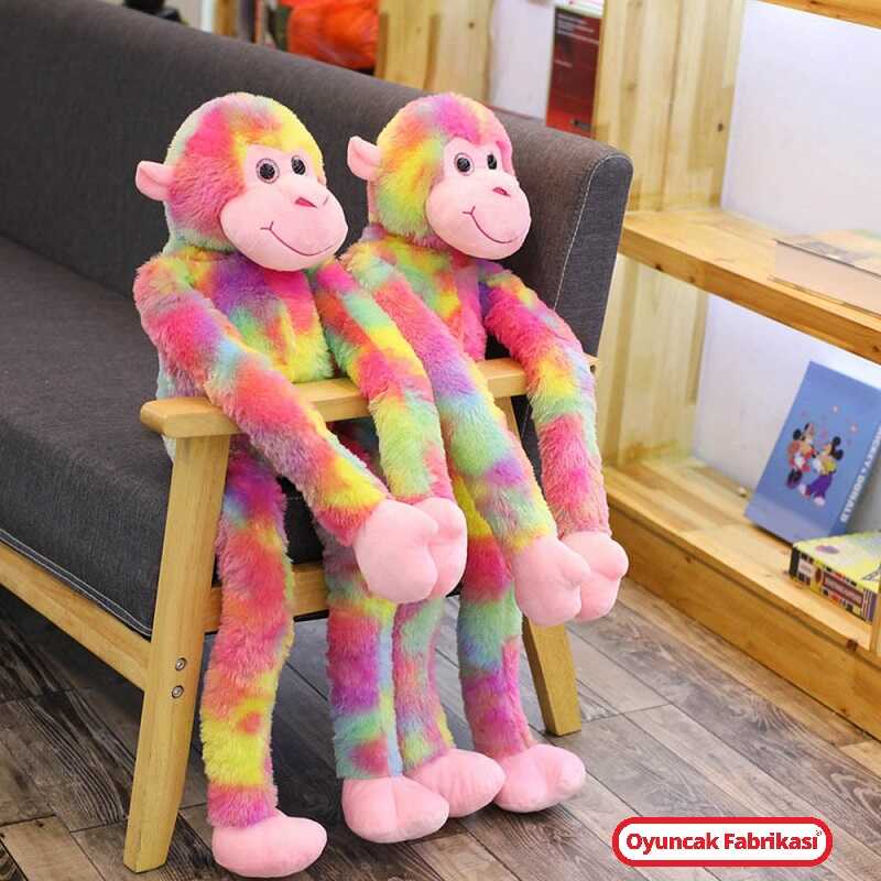 Sesli Peluş Oyuncak Maymun Renkli 85 Cm Güzel Maymun Yumuşak Uzun Kollu
