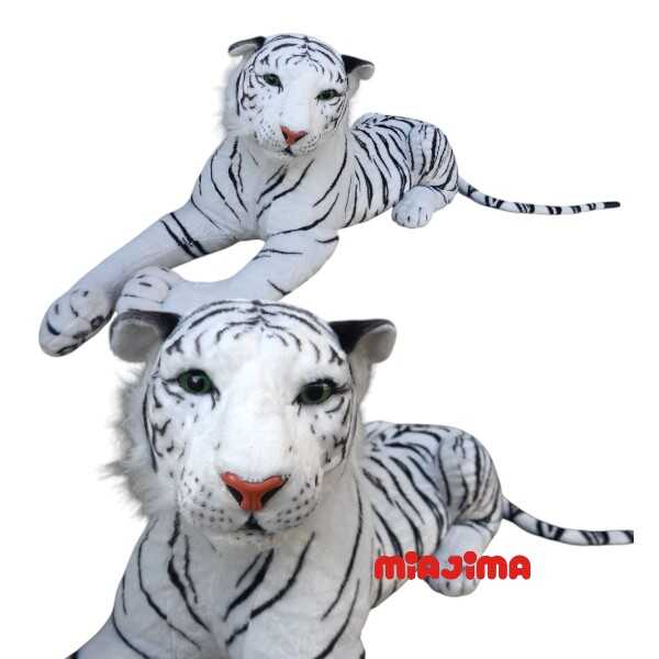 Peluş Oyuncak Sibirya Kaplanı Yatan Beyaz Peluş Kaplan 110 Cm