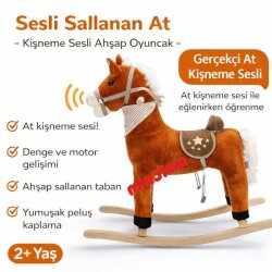 Peluş Sallanan At Sesli Müzikli Fular’lı Koyu Kahverengi 65 cm - Miajima