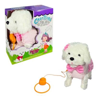 Peluş Tasmalı Yürüyen Havlayan Pembe Fiyonklu Puantiyeli Köpek - 1