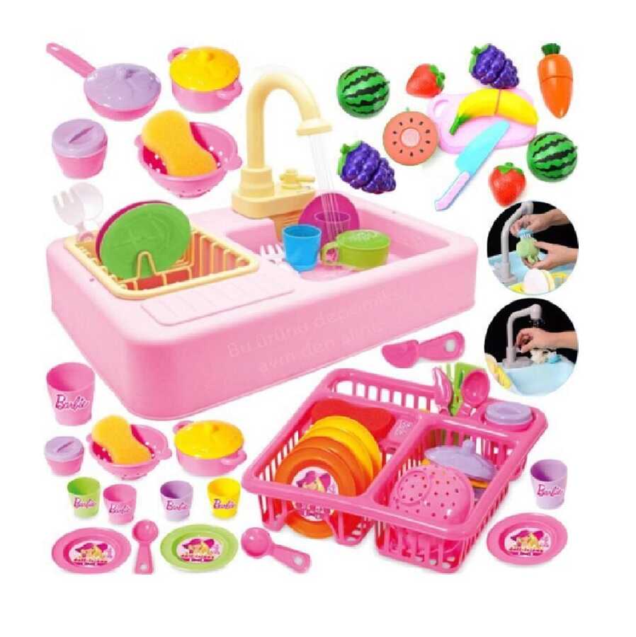 Pilli Modern Mutfak Lavabo Cesmeli 25 Parca Mavi Pembe Stockmount Pasif Oyuncak Mutfak Setleri Kayyum Oyuncak