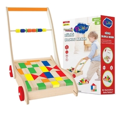 Play Wood Ahşap Oyuncak Eğitici Bloklu Araba Yürüyen Çek Çek Araba 51 Parça - PlayWood-Onyıl