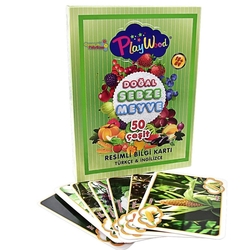 Play Wood Eğitici Resimli Bilgi Kartları Sebze ve Meyveler 50 Çeşit - PlayWood-Onyıl