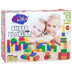 Play Wood Renkli Ahşap Bloklar 60 Parça - PlayWood-Onyıl