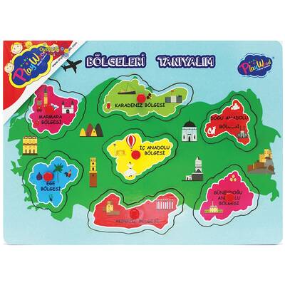 PlayWood Eğitici Ahşap Puzzle Tutmalı Kıtaları ve Bölgeleri Tanıyalım 6-7 Parça - 2