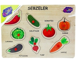 PlayWood Eğitici Ahşap Tutmalı Puzzle Sebzeler Meyvalar 8 Parça - 2