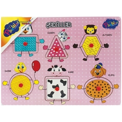 PlayWood Eğitici Tutmalı Ahşap Puzzle Geometrik Şekiller Hayvanlı 6 Parça - 2