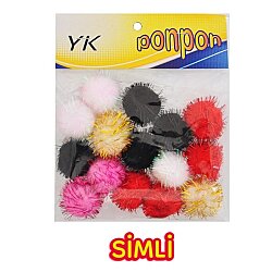 Ponpon Simli Büyük Boy No:3 15’li Renkli Hobi Ponponu El İşi Süsleme ve Etkinlik Malzemesi - Kika