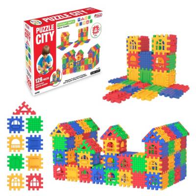 Puzzle City 3D Yapı ve Tasarım Blokları 128 Parça Eğitici Set - 1