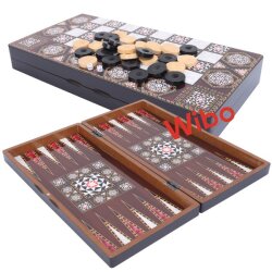 Sedef Desenli Tavla Takımı (Büyük Boy) Ahşap Pullu - 2
