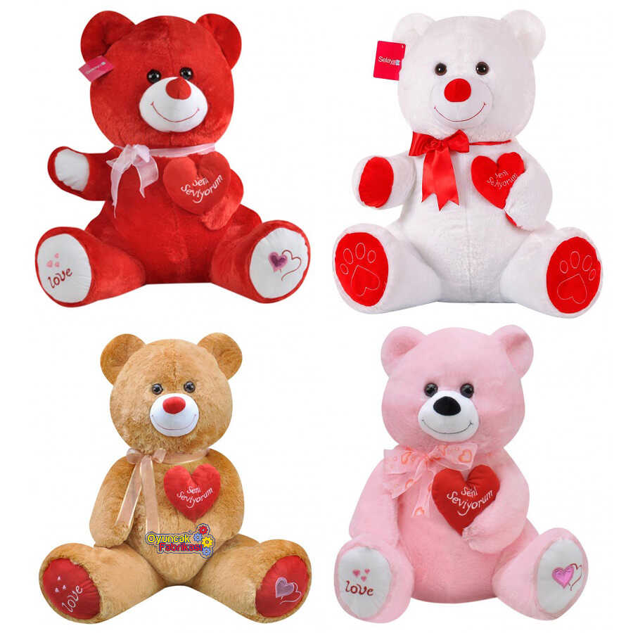Selay Oyuncak Fularlı Kalpli Love Peluş Ayıcık 60 Cm 4 Renk
