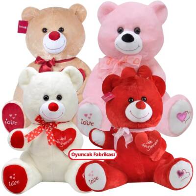 Selay Oyuncak Fularlı Kalpli Love Peluş Ayıcık 60 Cm 4 Renk - 1