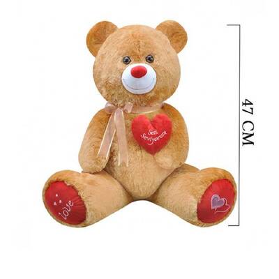 Oyuncak Kalp Tutan Peluş Ayıcık Yumoş Ayı 47 Cm - 5