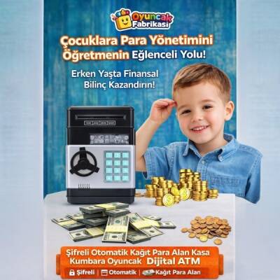 Şifreli ATM Kasa Kumbara Dijital Para Kasası Otomatik Kağıt Para Çeken Işıklı Sesli Çocuk Kumbarası - 1