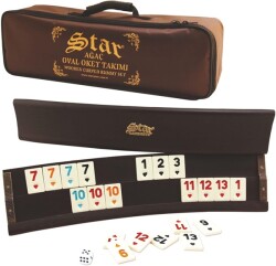 Star Premium Taşıma Çantalı Masif Ahşap Oval Okey Takımı Melamin Taşlı - Star Okey