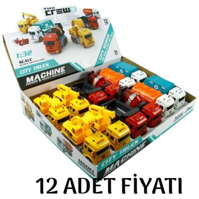 Sürtmeli 6 Asorti 1:32 Kamyon İş Araçları Karışık 12 Adet - 1