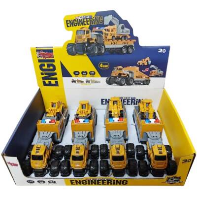 Sürtmeli İnşaat Araçları Taşıyan Tır Die-Cast 4X4 - 1