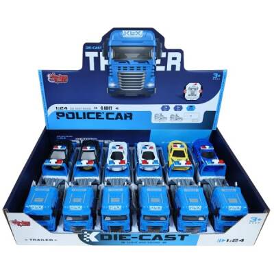 Sürtmeli Polis Aracı Taşıyan Kurtarıcı Tır Die-Cast Işıklı ve Sesli - 1