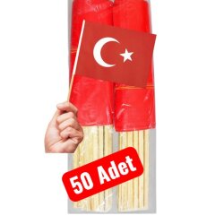 Türk Bayrağı Ahşap Sopalı Kuşe Bayrak 20x30 50'li -Ay Yıldızlı - 2