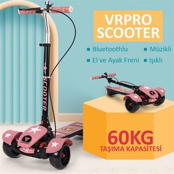 Vrpro Scooter Bluetoothlu Müzikli ve Led Işıklı X1 Kablolu El ve Ayak Frenli - 3