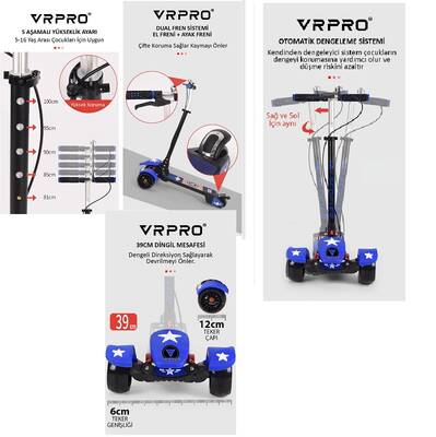 Vrpro Scooter Bluetoothlu Müzikli ve Led Işıklı X1 Kablolu El ve Ayak Frenli - 5