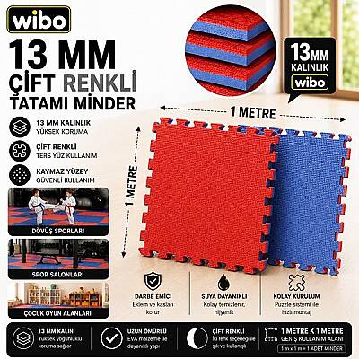 Wibo 13 mm EVA Tatami Minder 1x1 Metre Çift Taraflı Puzzle Yer Karosu Kaymaz Spor ve Oyun Matı - 1
