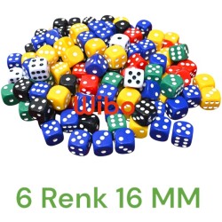WİBO 6 Renk Okey Zarı 30 Adet Okey Oyun Zarı Akrilik Okey Zar 16 MM - WİBO