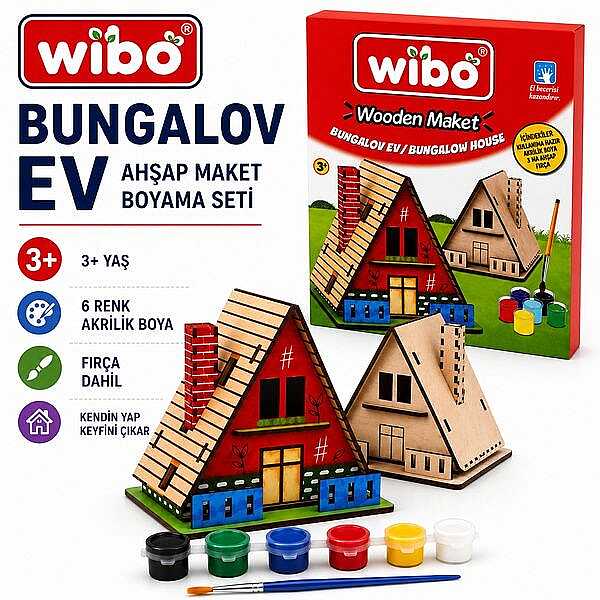 Wibo Ahşap Bungalov Ev Maketi Boyama Seti Boyanabilir Kendin Yap DIY Ahşap Maket Hobi Kiti