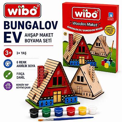 Wibo Ahşap Bungalov Ev Maketi Boyama Seti Boyanabilir Kendin Yap DIY Ahşap Maket Hobi Kiti - 1