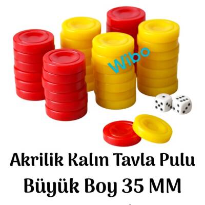 Wibo Akrilik Kalın Sarı Kırmızı Tavla Pulu Büyük Boy 35 mm - 1
